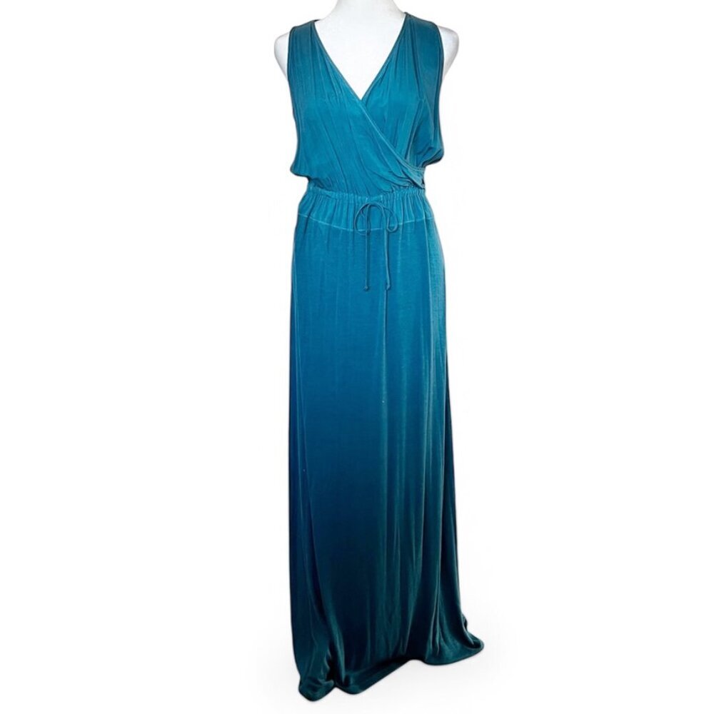 Splendid Faux Wrap V Neck Floor Length Romantic Flattering Waist Dress Resort - Picture 5 of 11